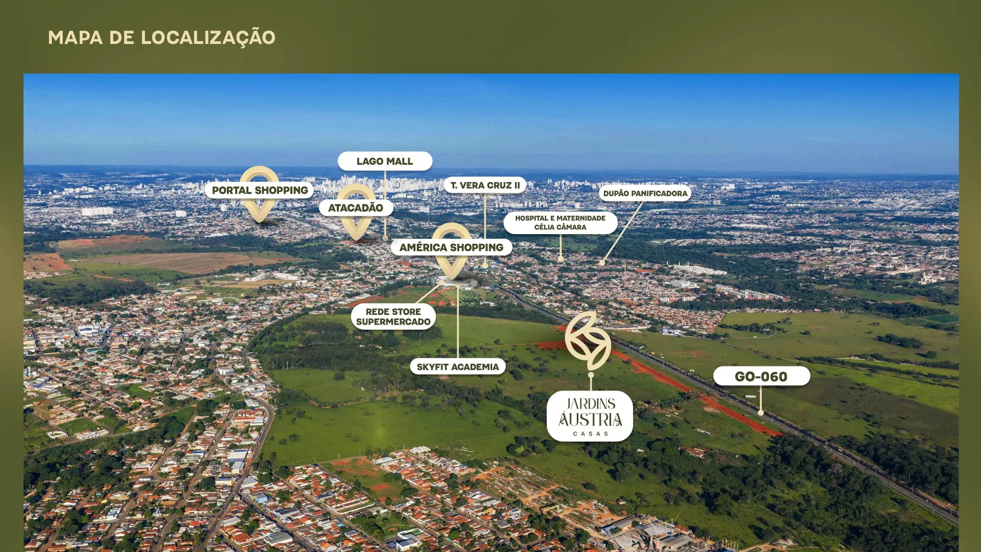 Mapa de localização do Jardins Áustria na GO-060, dentro de Goiânia